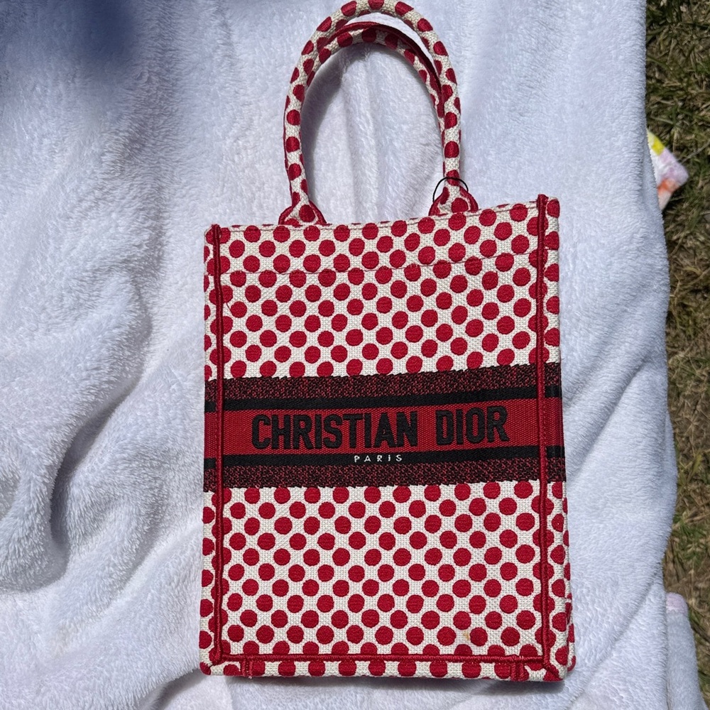 Dior Red and White Polka Dot Book Tote